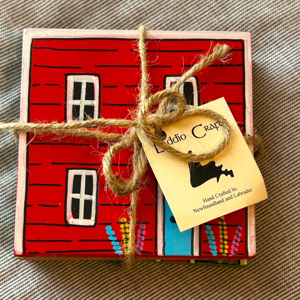 Newfoundland Hand Painted Jellybean Row Houses Wood Coasters